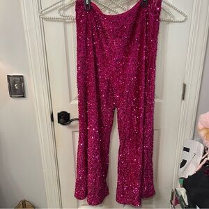 Sequin Wide Leg Pants - Pink